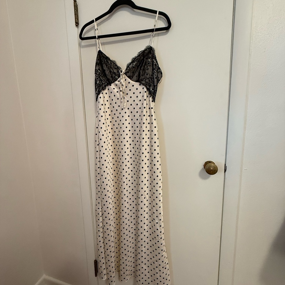 Jessica Simpson Black Lace and White Polka Dot Maxi Dress